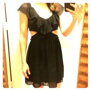 Black Sexy Cut Out Mid-Thigh Dress - Ruffle Detail